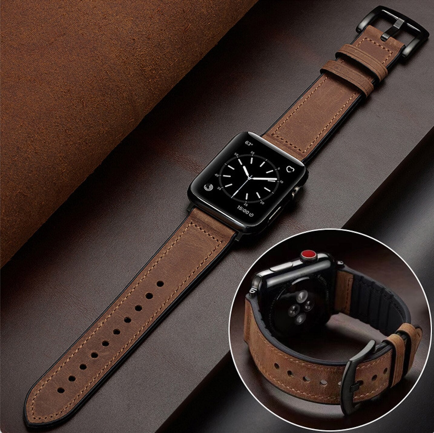 Bracelet de montre en cuir de luxe pour Apple Watch