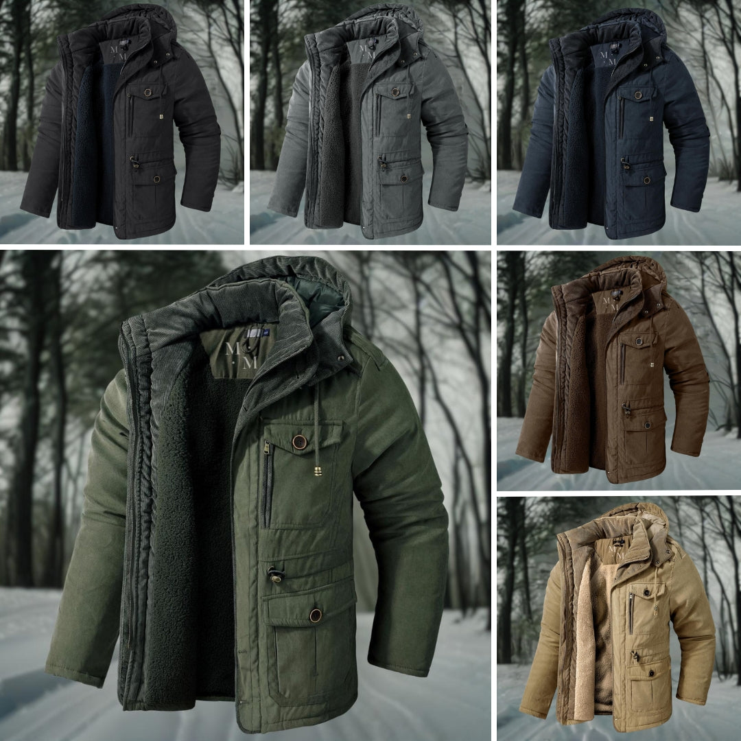 Stylish warm parka jacket for men with hood