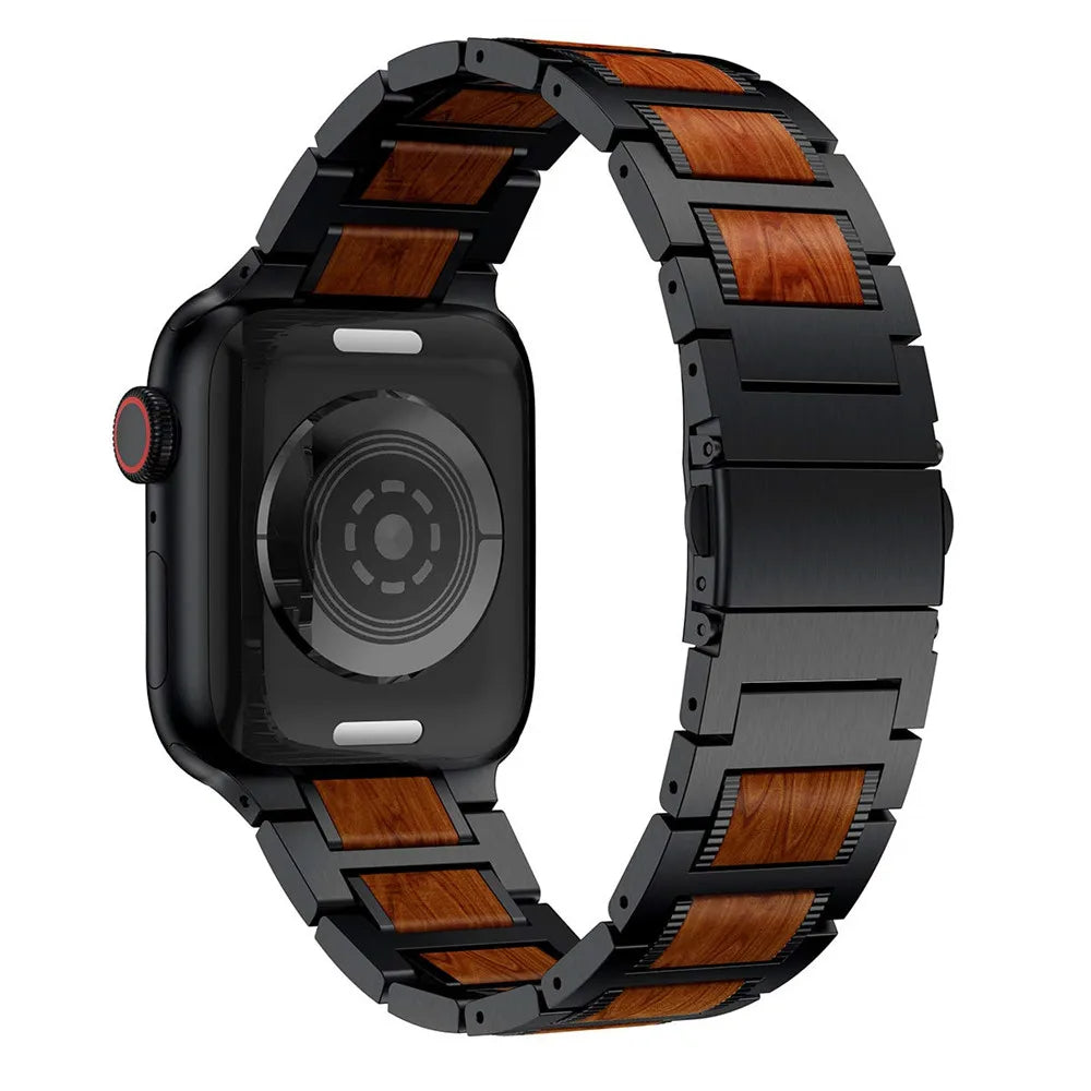 Natural Red Sandalwood & Metal Watch Band for apple watch