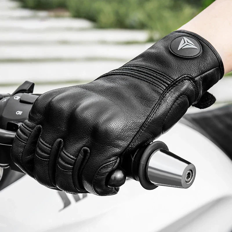 Guantes de moto de cuero con pantalla táctil a prueba de agua