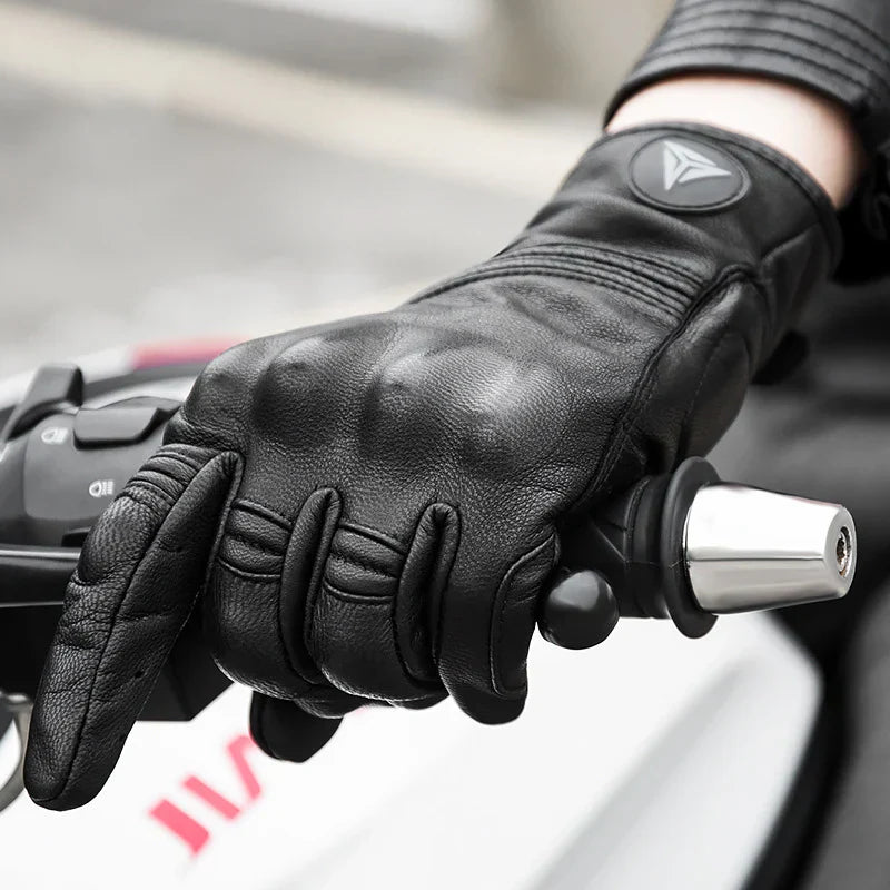 Guantes de moto de cuero con pantalla táctil a prueba de agua