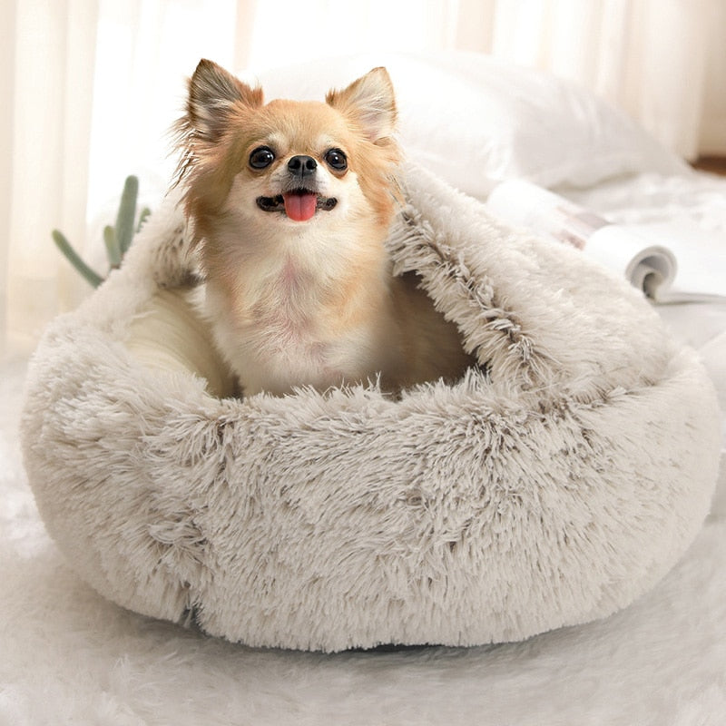 Round Plush Calming Dog/Cat Cave Bed