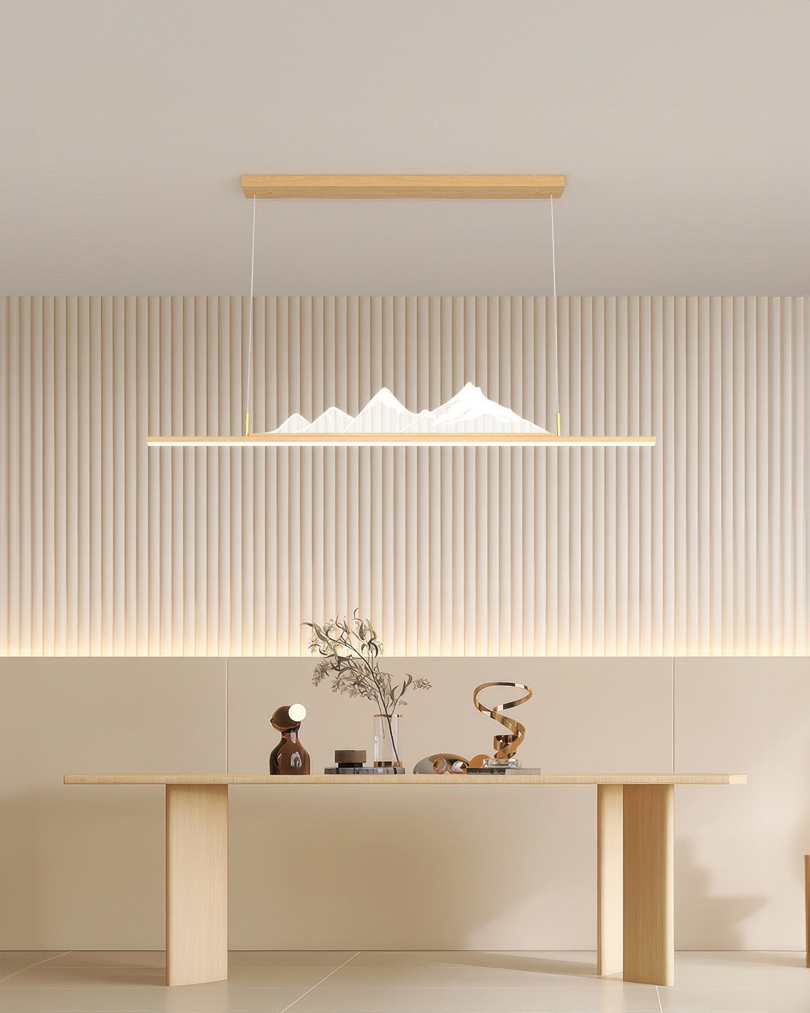 Lampada a sospensione con venature lunghe in legno giapponese Zen