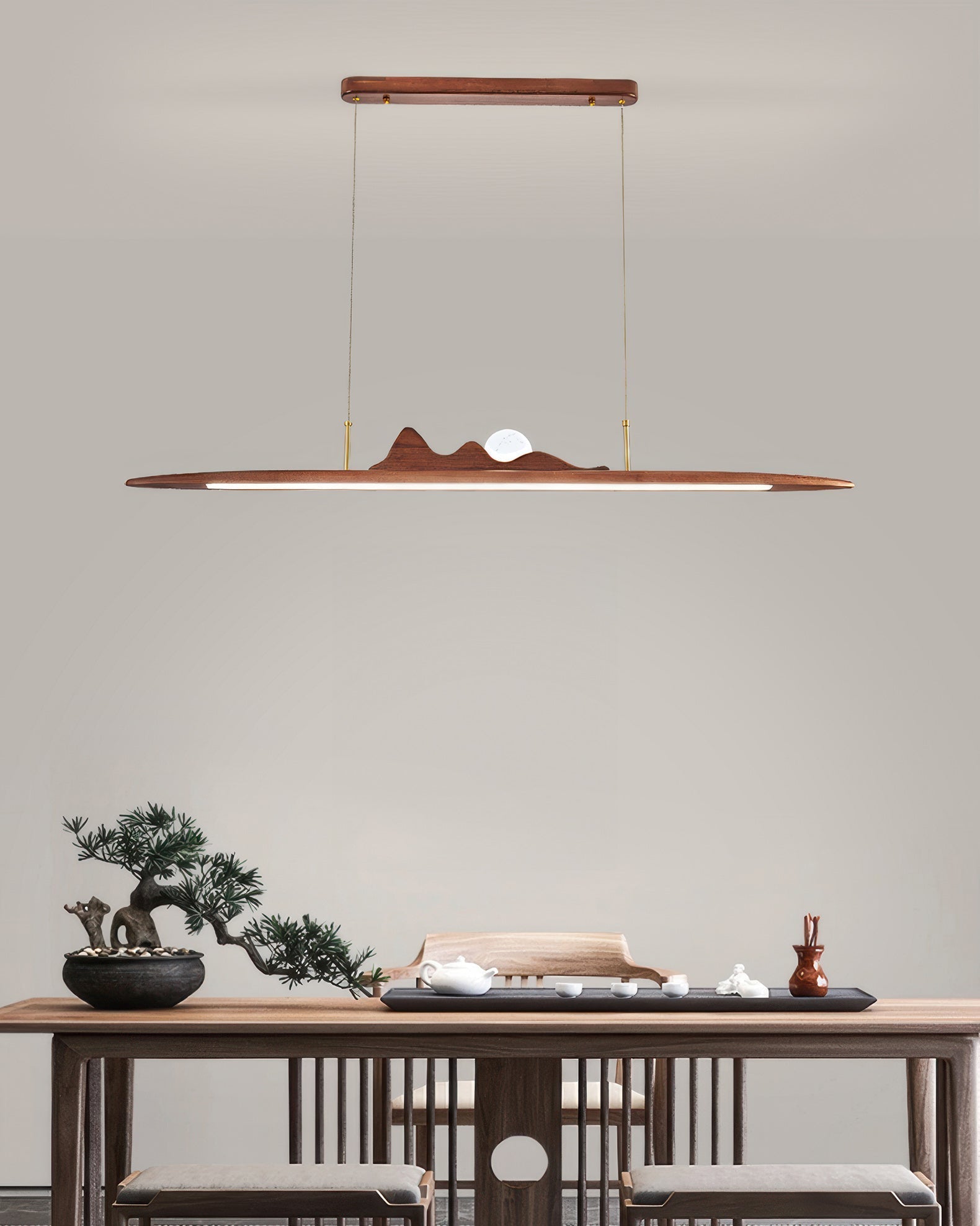 Lampe à suspension en bande de bois Design minimaliste à une ligne