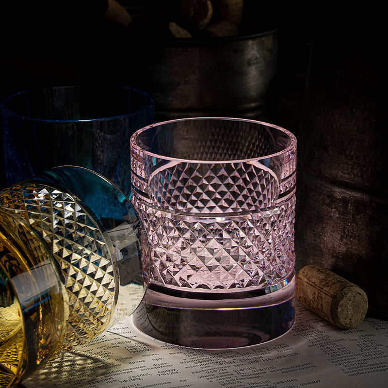 Edo Kiriko Diamond flerfargede whiskyglass med treboks