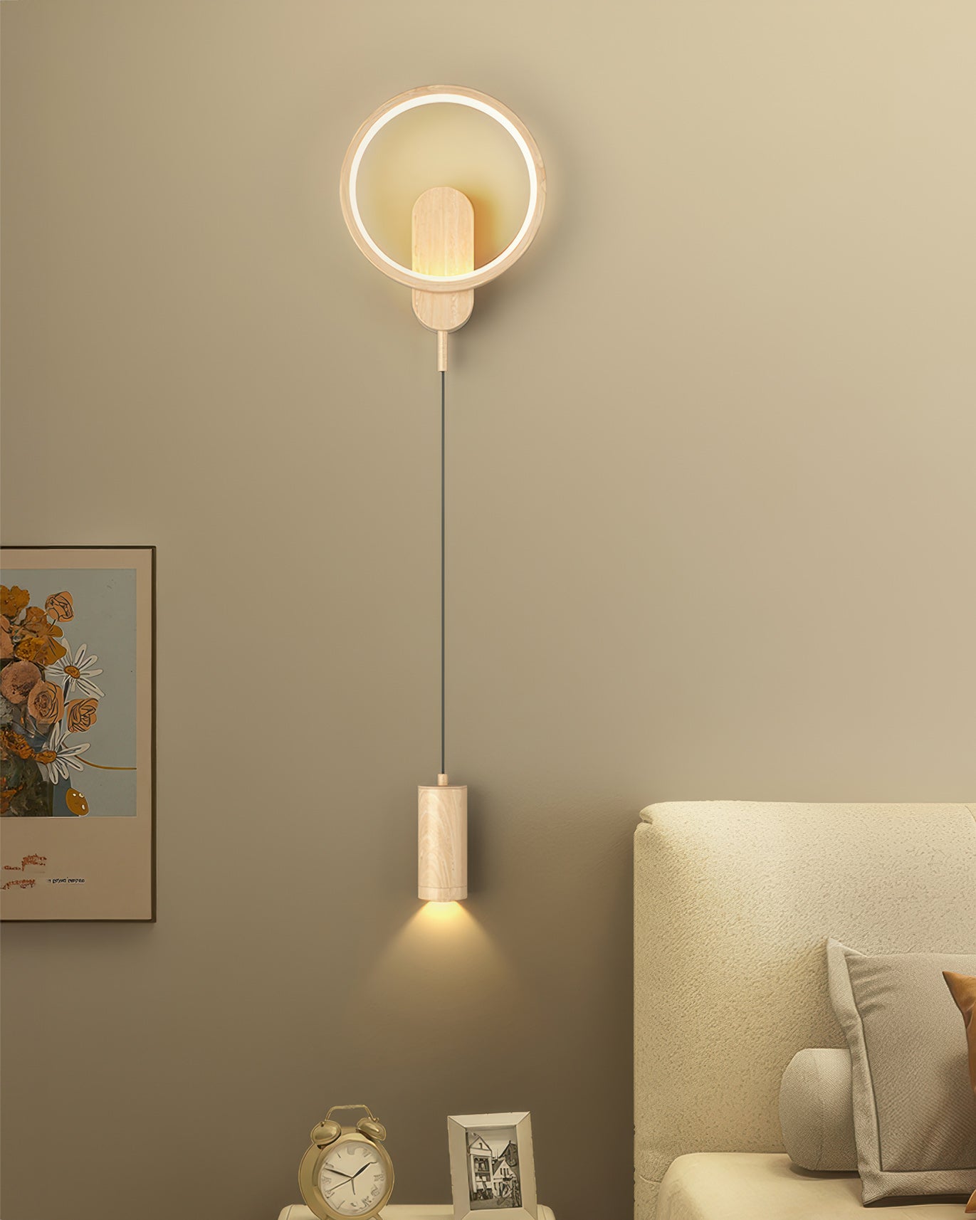 Elegancka Lampa Ścienna z Drewnianym Słojem w Stylu Nordyckim