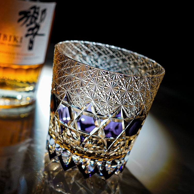 Bicchiere da whisky alla fluorite artigianale Edo Kiriko con scatola di legno