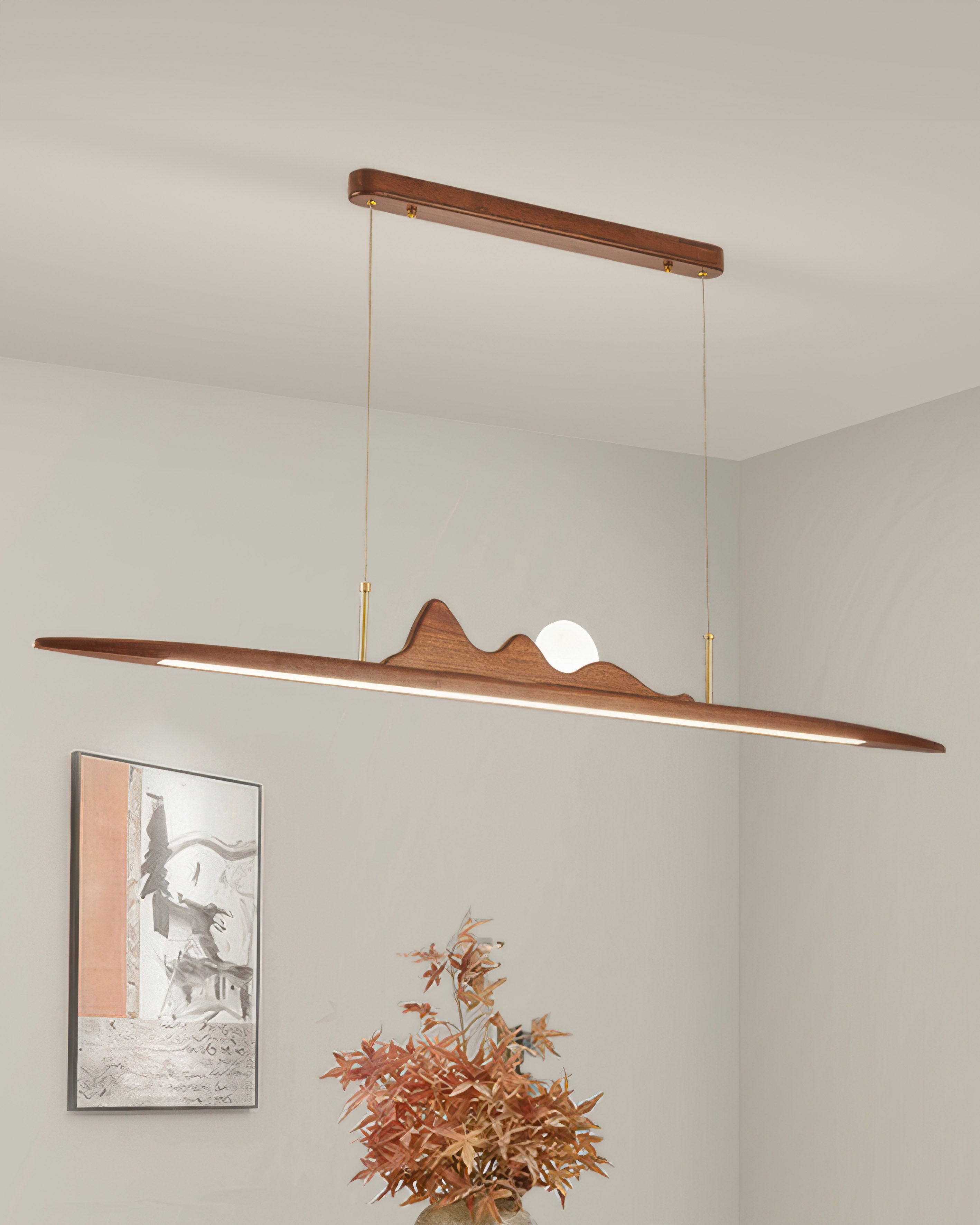 Lampe à suspension en bande de bois Design minimaliste à une ligne