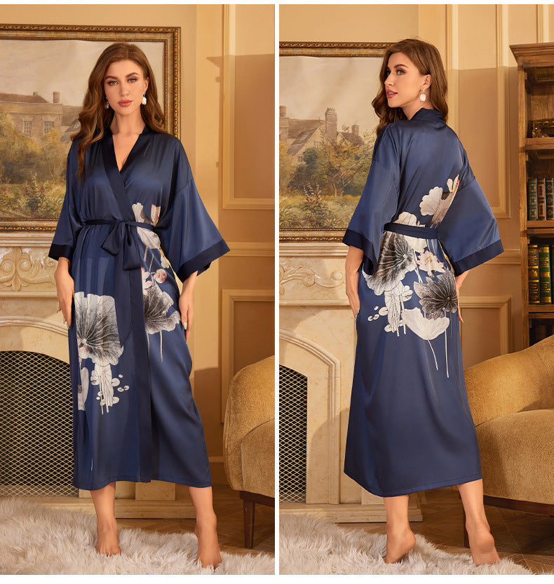 Lichtblauwe bloemen kimono badjas