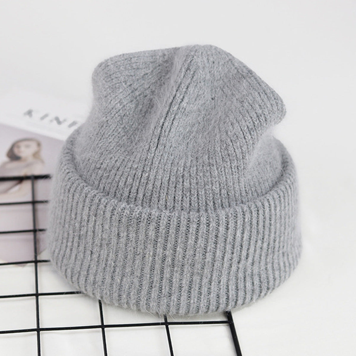 Ribbed Knitted Fur Beanie