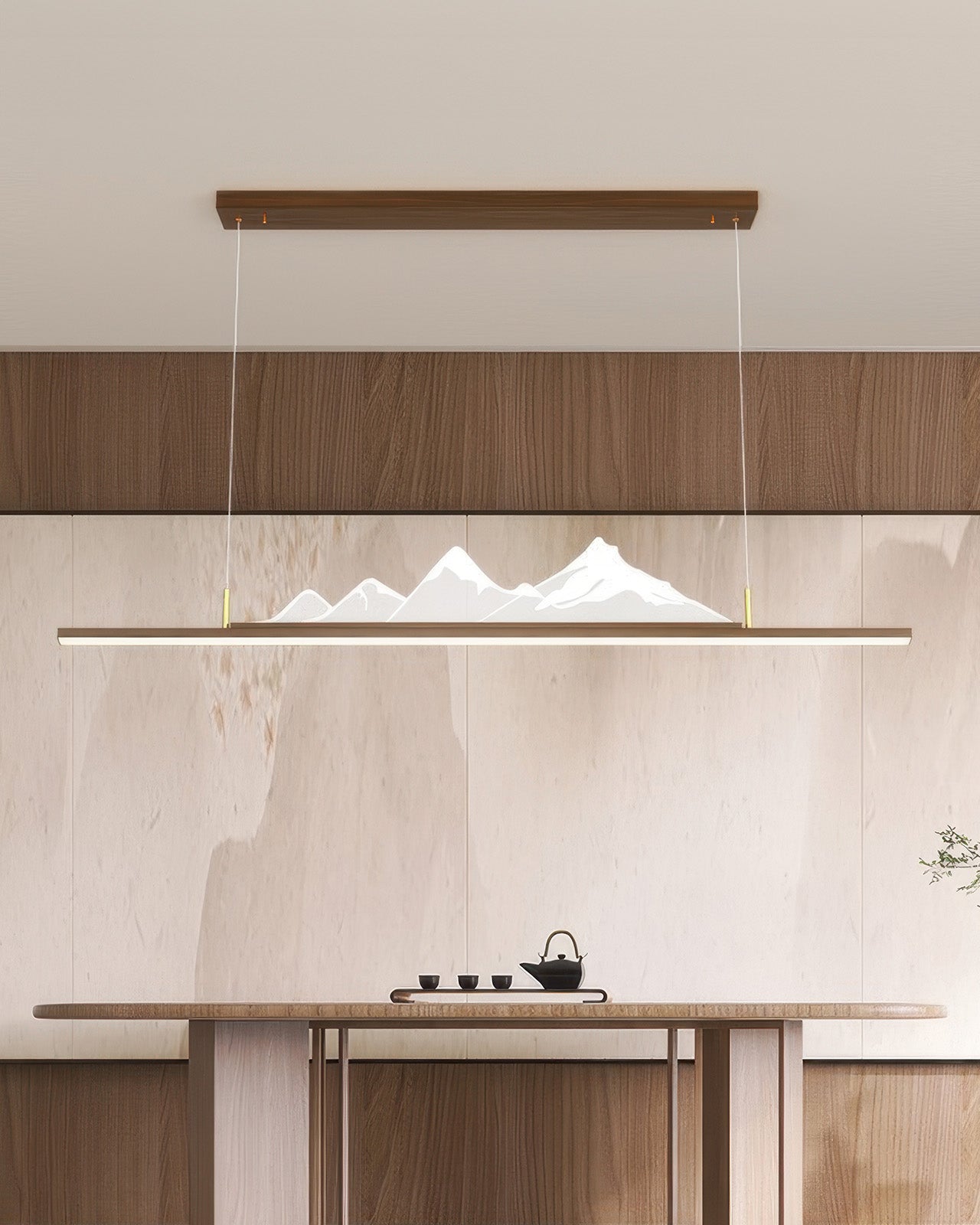 Lampada a sospensione con venature lunghe in legno giapponese Zen