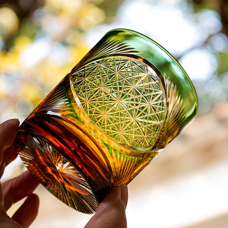 Edo Kiriko Handgemaakt kraanveer whiskyglas met houten kist