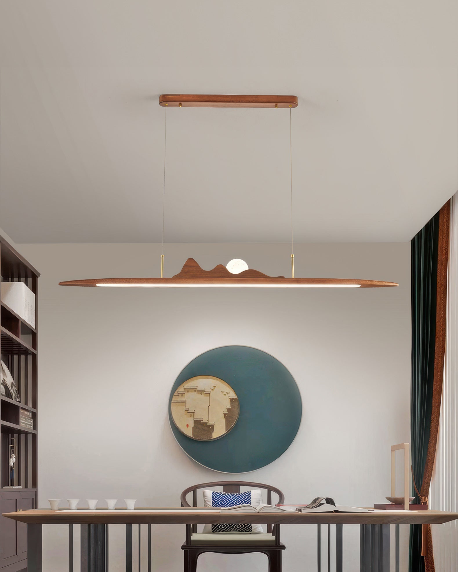 Lampe à suspension en bande de bois Design minimaliste à une ligne