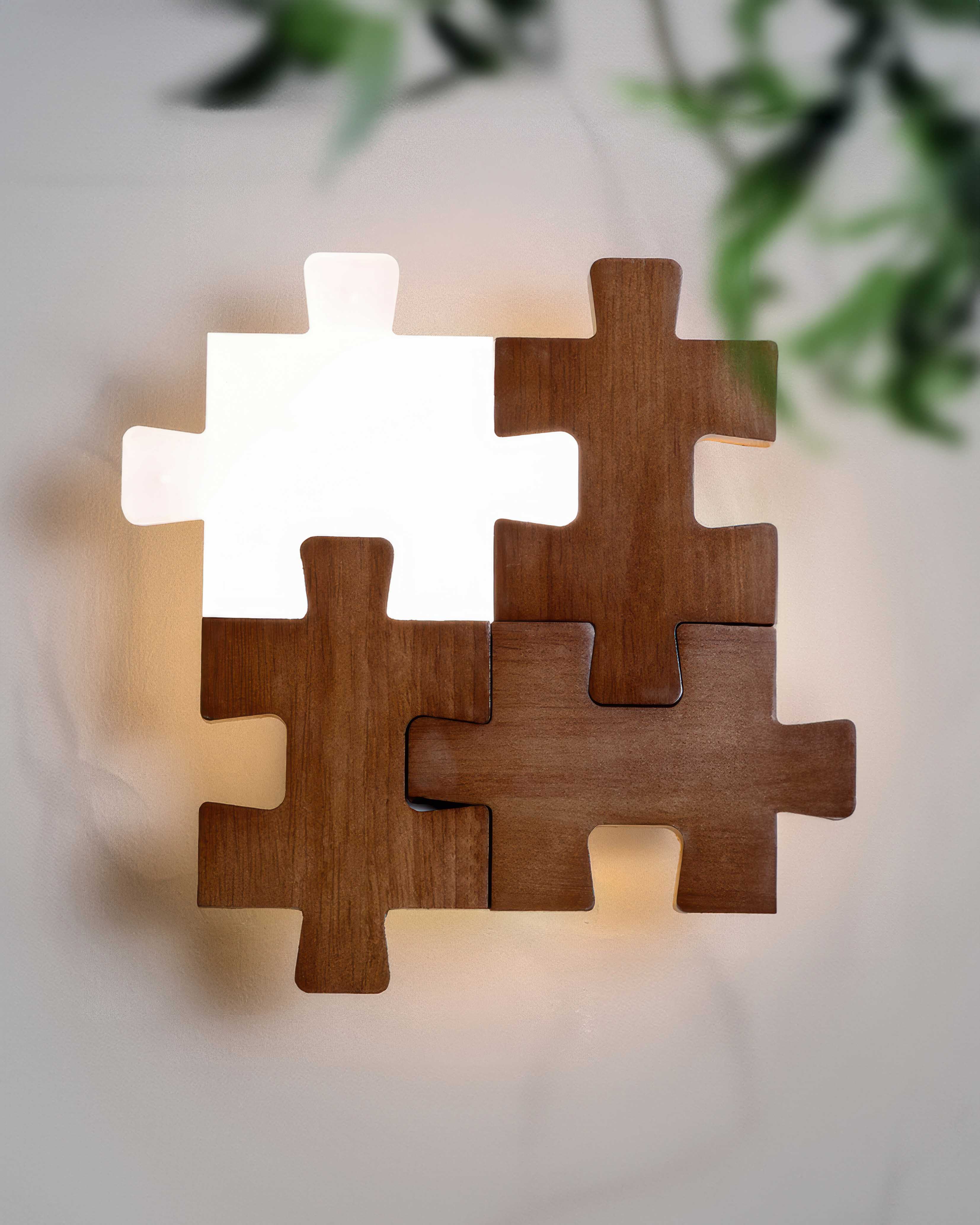 Nordycka Lampa Ścienna LED z Drewna Puzzle