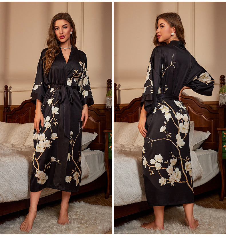 Lichtblauwe bloemen kimono badjas