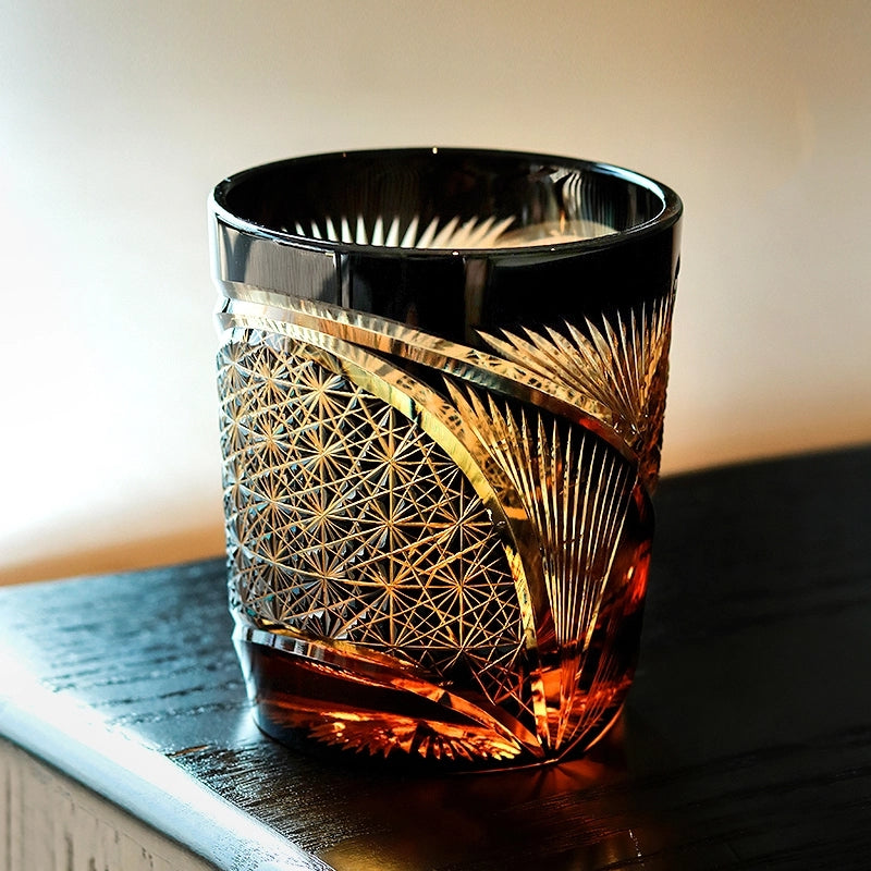 Edo Kiriko Handgemaakt kraanveer whiskyglas met houten kist