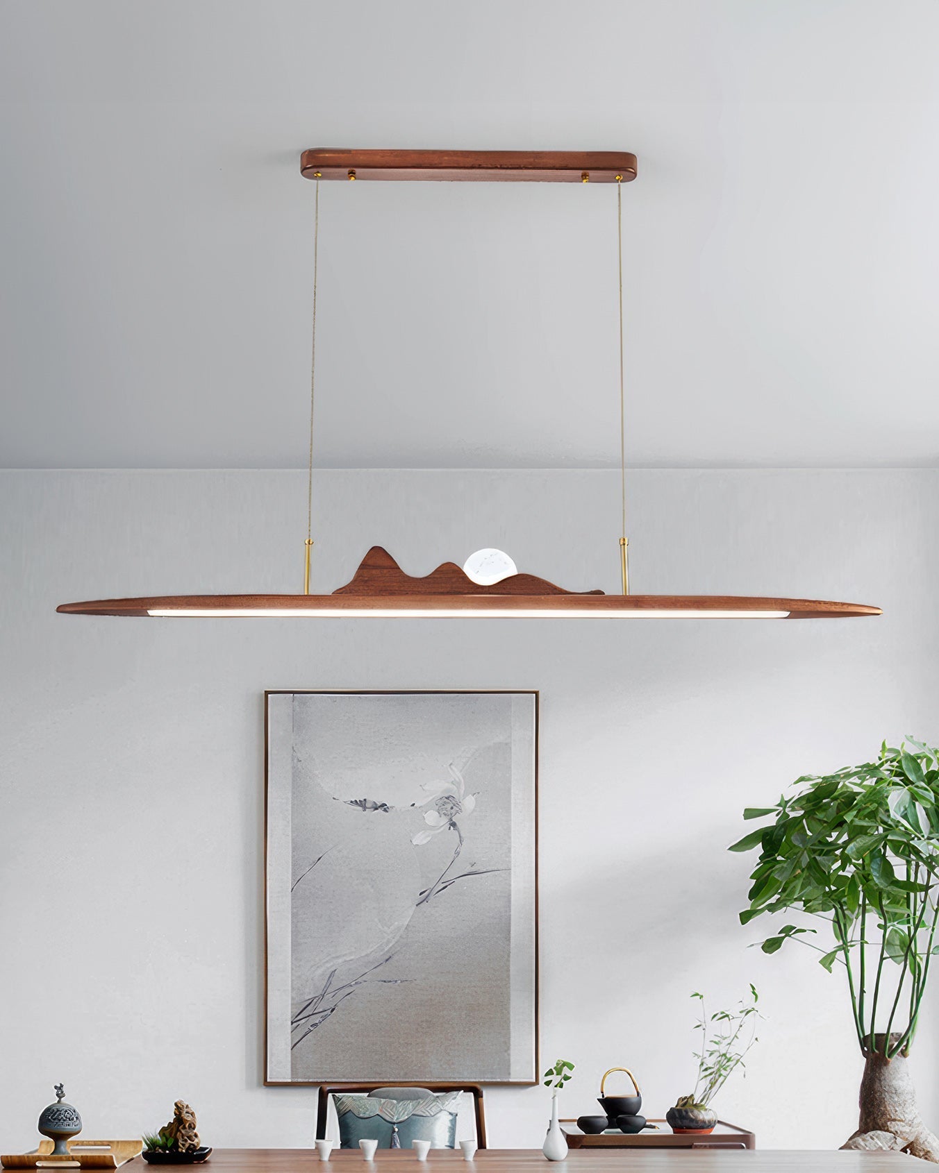 Lampe à suspension en bande de bois Design minimaliste à une ligne