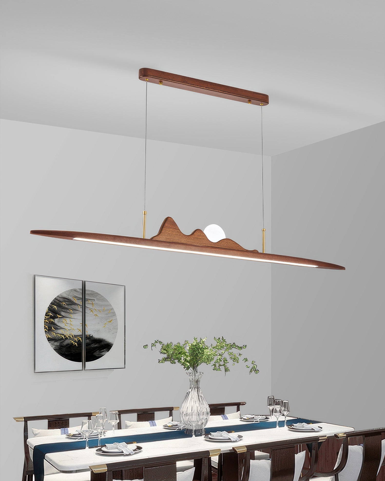 Lampe à suspension en bande de bois Design minimaliste à une ligne