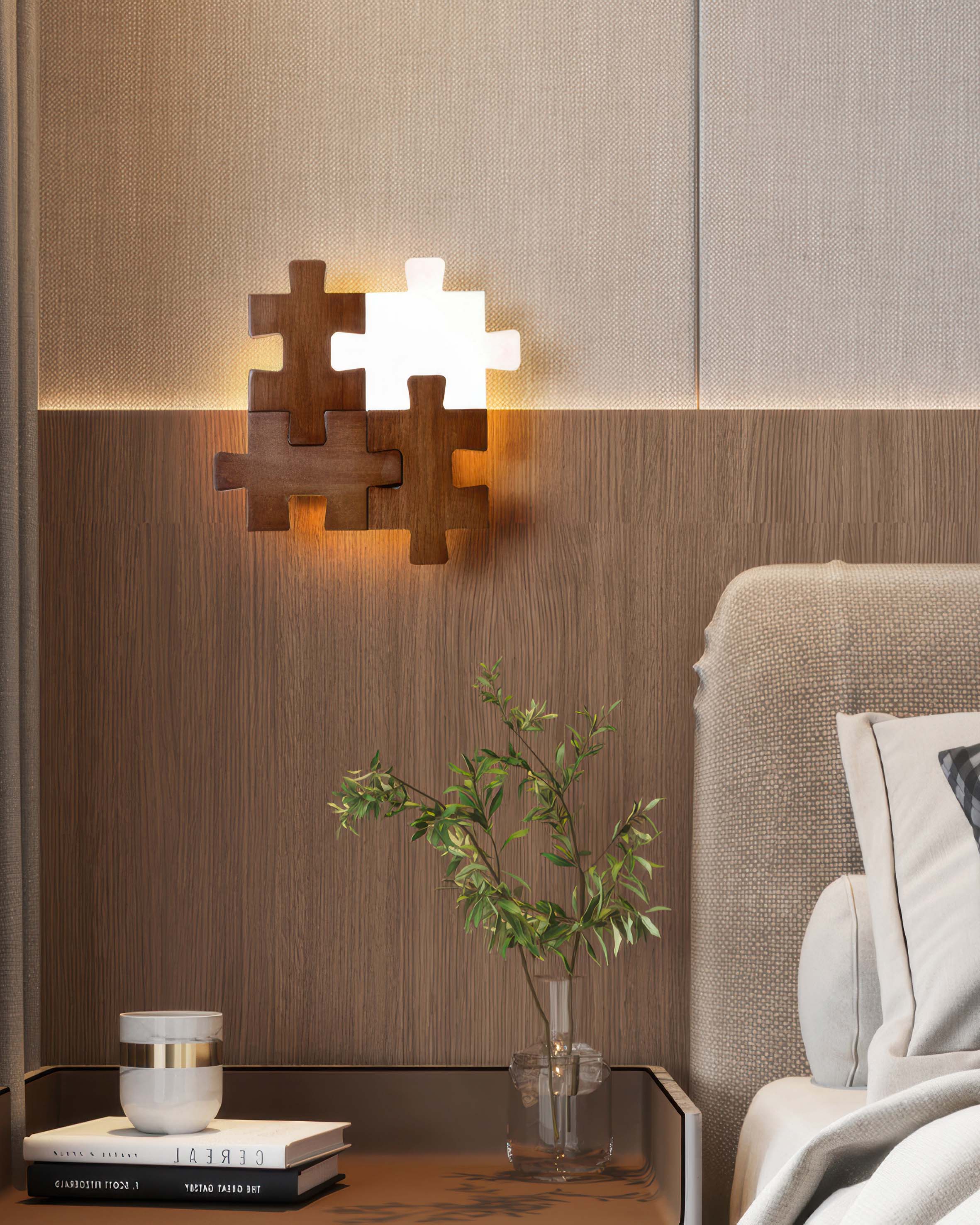 Lampada da parete a LED con luce a puzzle in legno nordico