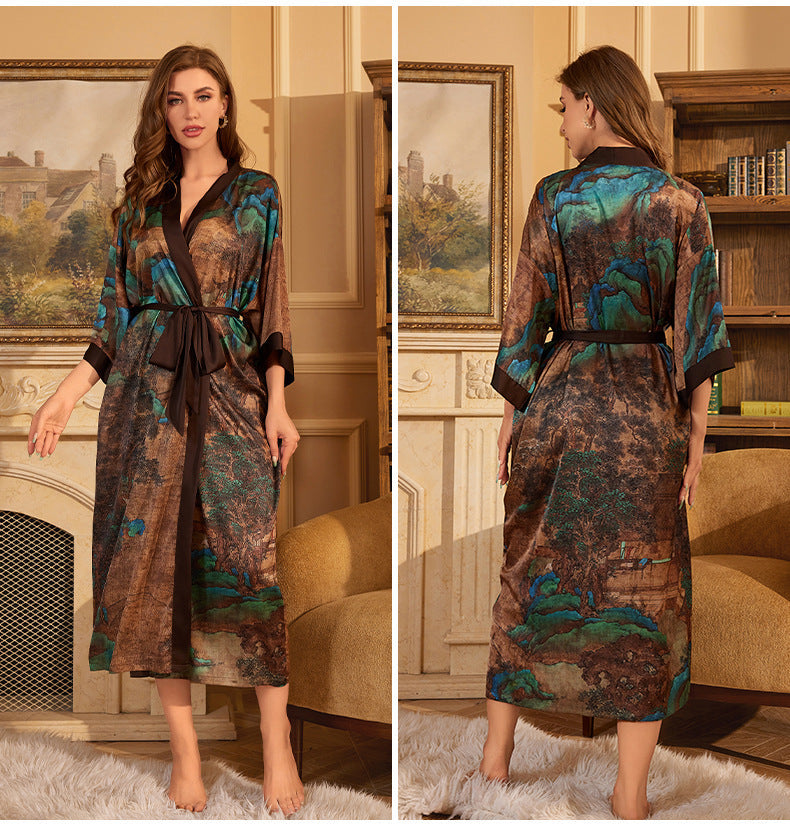 Lichtblauwe bloemen kimono badjas