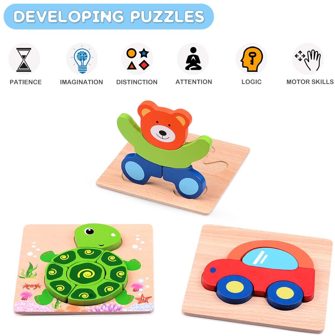 Woods™ - Melhores habilidades motoras finas - Puzzle Montessori com animais