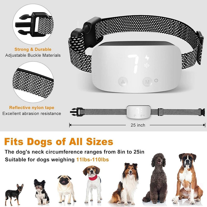 Collar de perro antiladridos con pantalla táctil impermeable recargable