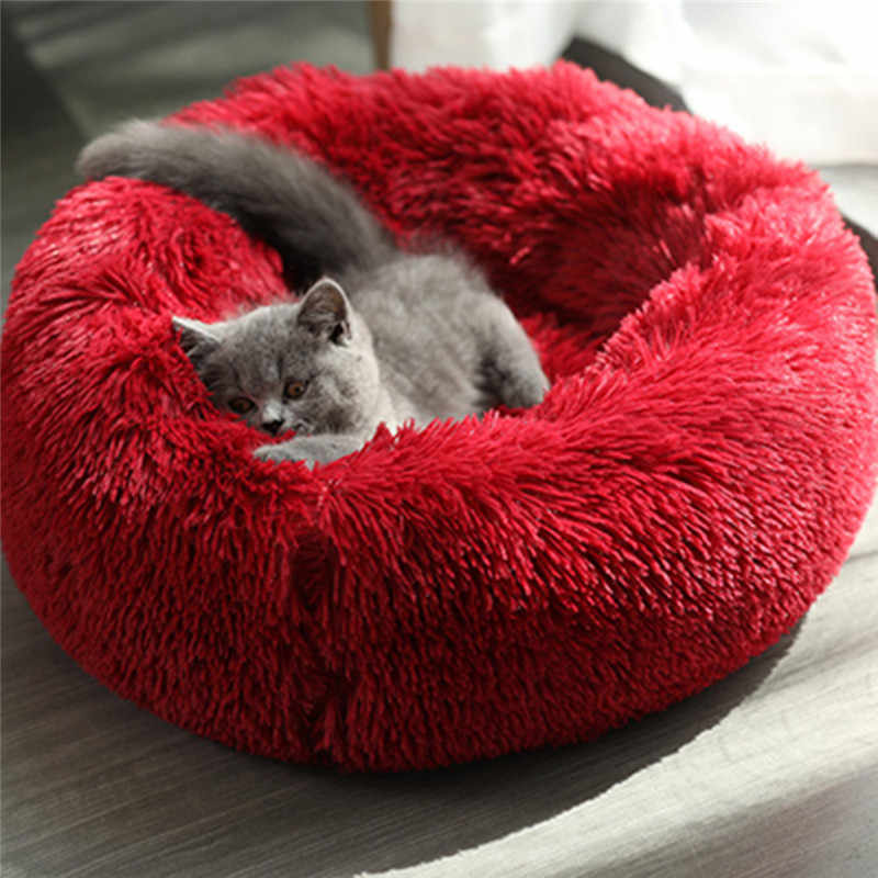 Round Plush Calming Donut Cat Bed Nest