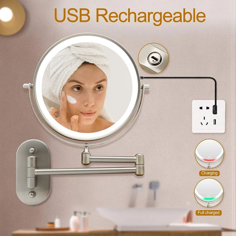 Black Rechargeable LED Magnifying Makeup & Bathroom Vanity Mirror