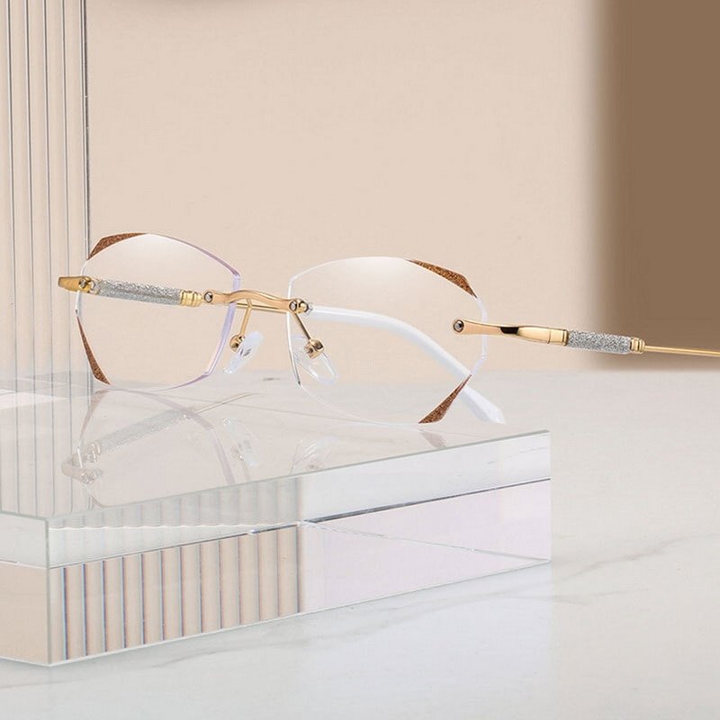 Women’s Diamond Rimless Anti-blue Light Presbyopia Glasses