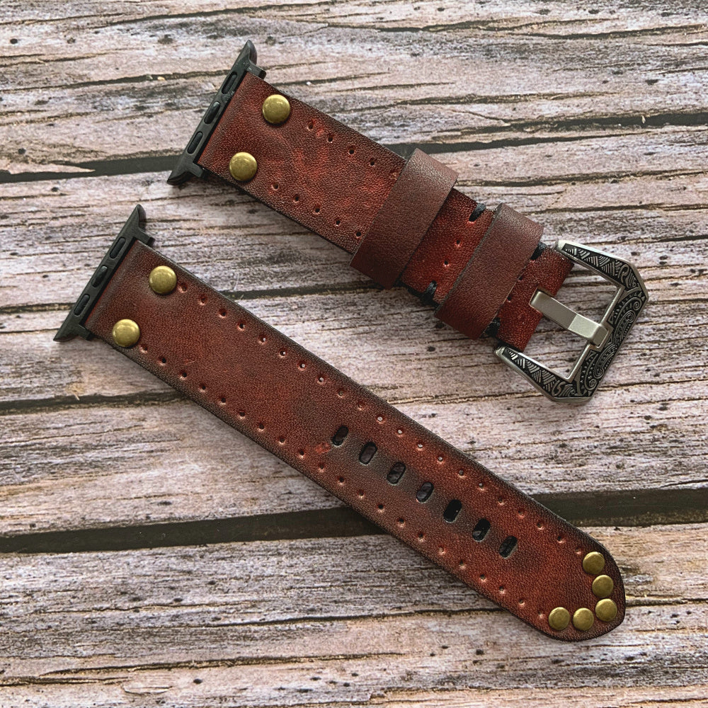 Vintage Leather Apple Watch Band - Rivet Elements