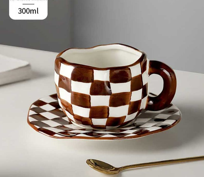 Retro Ceramic Checkered Mug