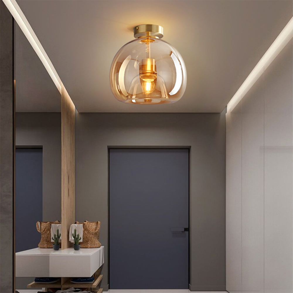 Copper Glass Semi Flush Mount Ceiling Light