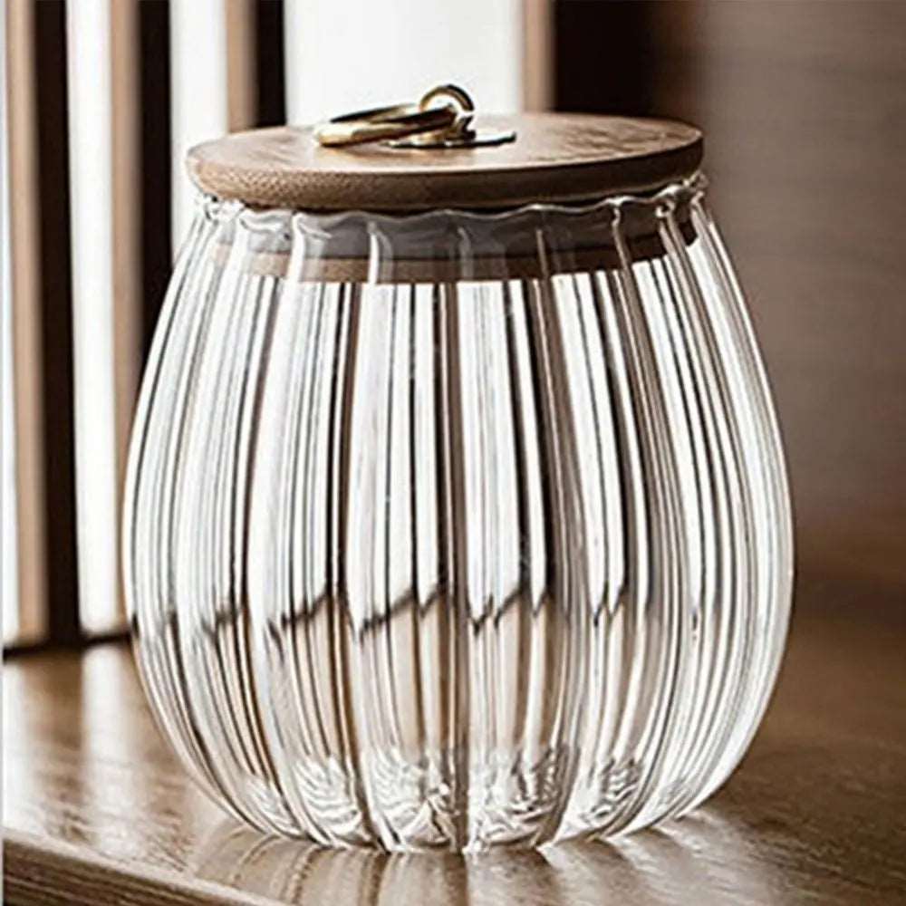 Ripple Glass Airtight Food Storage Container With Wood Lid - 2 Styles