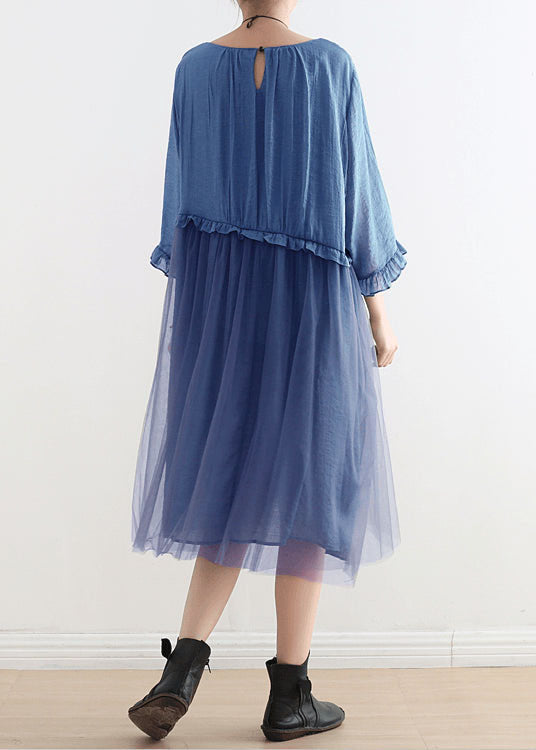 Blauwe Tull Maxi-jurken patchwork chiffon zomerjurken