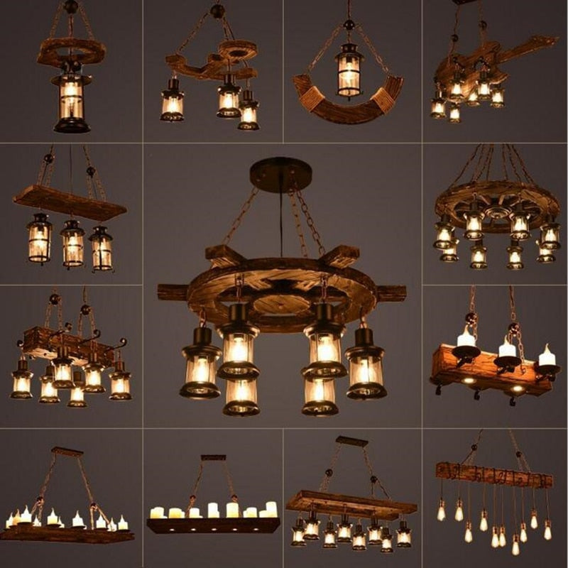 Antique Industrial Retro Wood LED Ceiling