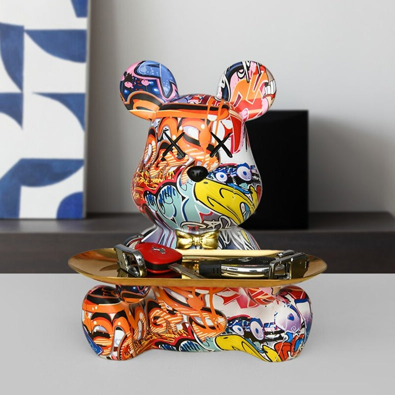 Vrimlo® Bear Graffiti Painted Sculpture Table Tray