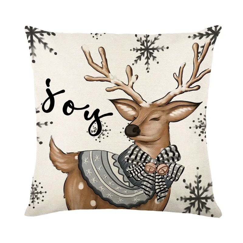 Housse de coussin en lin bonhomme de neige de Noël 45x45cm