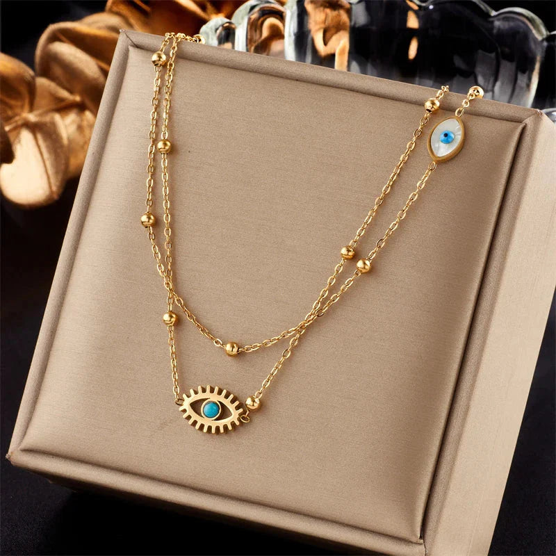 Halo Essence Evil Eye Layered Necklace