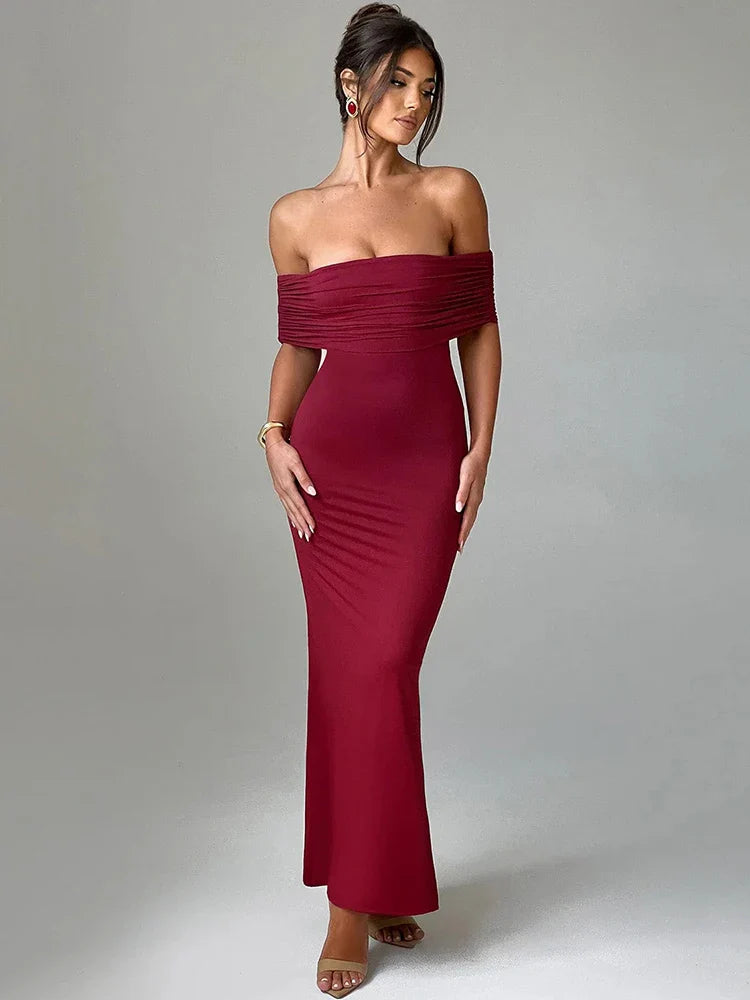 Sara Bezramenné Bezzadní Sexy Maxi Šaty – Elegantní Černé Bodycon Klubové Oblečení