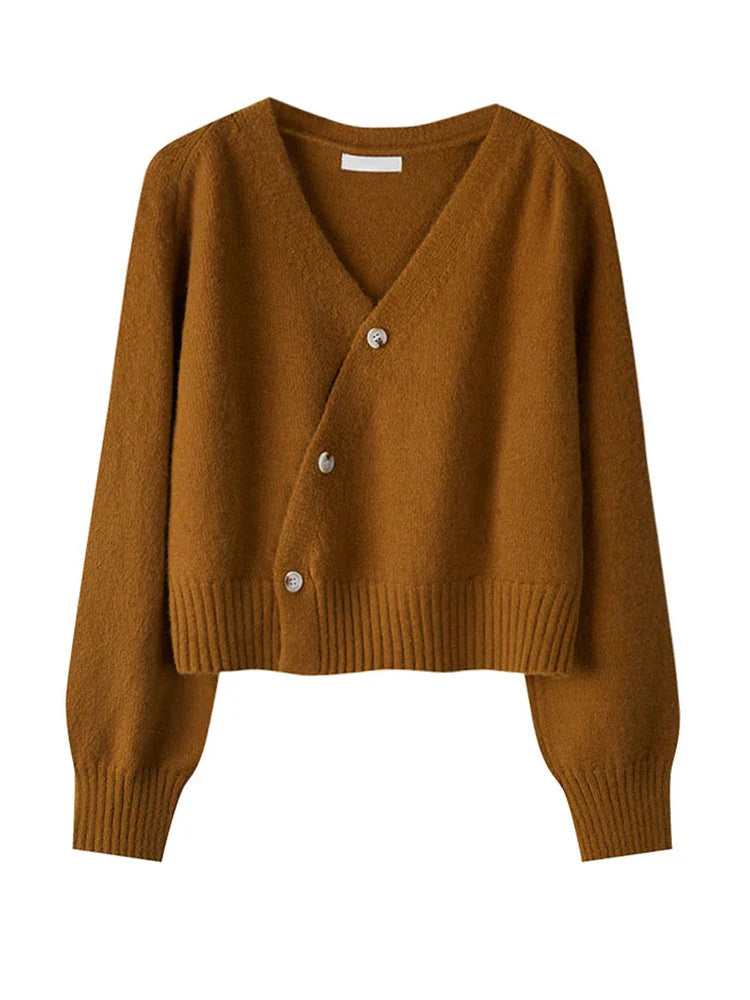 Cardigan con scollo a V con bottoni obliqui autunno inverno - Maglione in cashmere lavorato a maglia da donna