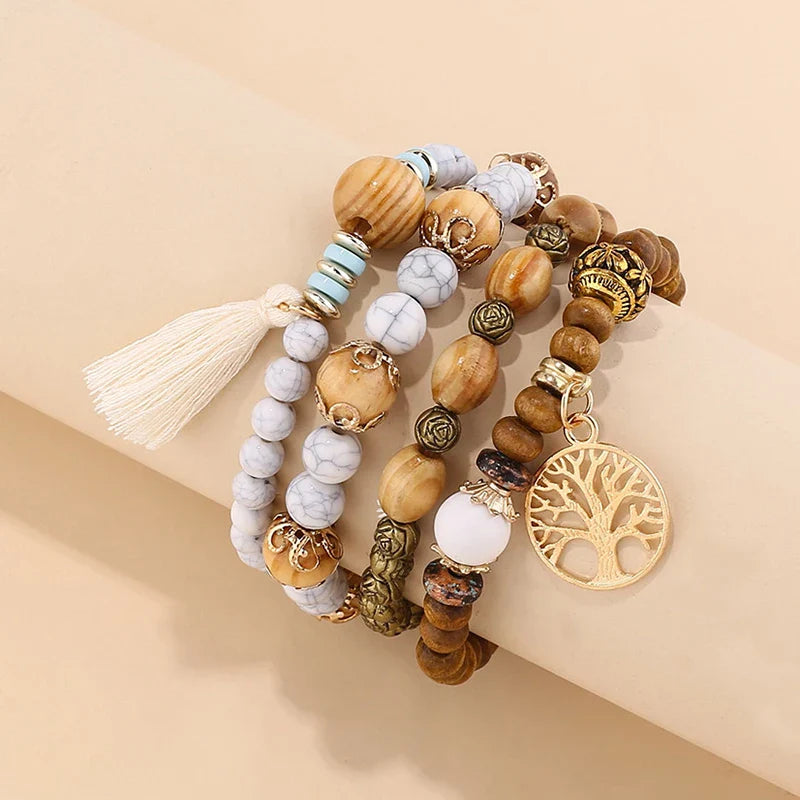 4Pcs Boho Wooden Beaded Bracelet