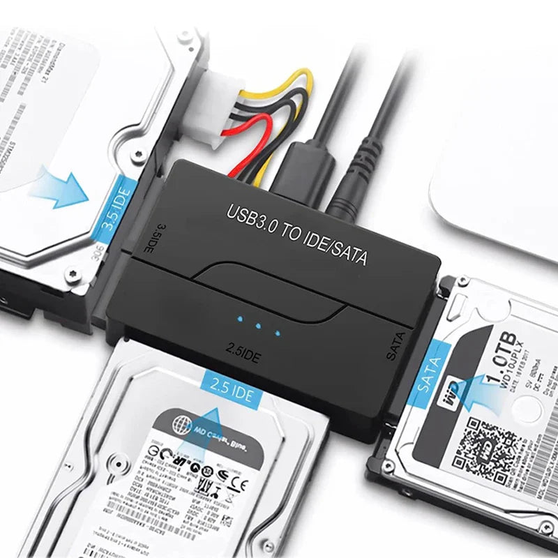 Adaptador SATA/IDE para USB 3.0 – Conversor de Disco Rígido para HDD, SSD, CD/DVD-ROM SATA/IDE de 2.5/3.5 Polegadas, Suporta até 6TB para PC e Mac