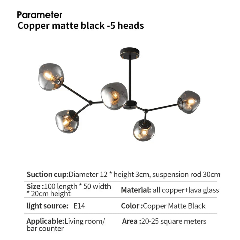 Chandelier en verre de lave minimaliste