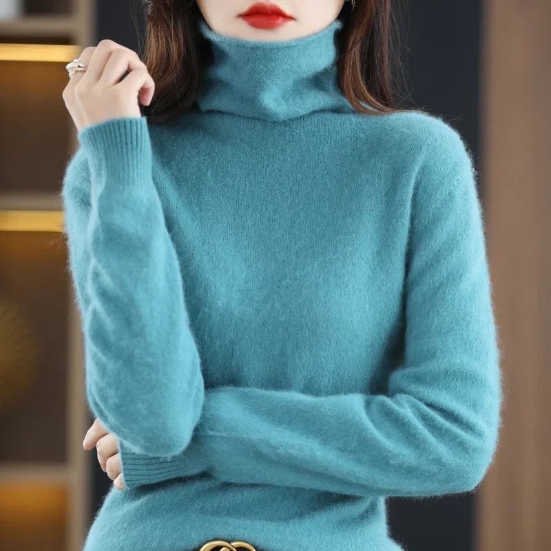 Noemi: Japenese-knit: High Collar 100% Cashmere Sweater - Women's Loose Pullover for Autumn/Winter