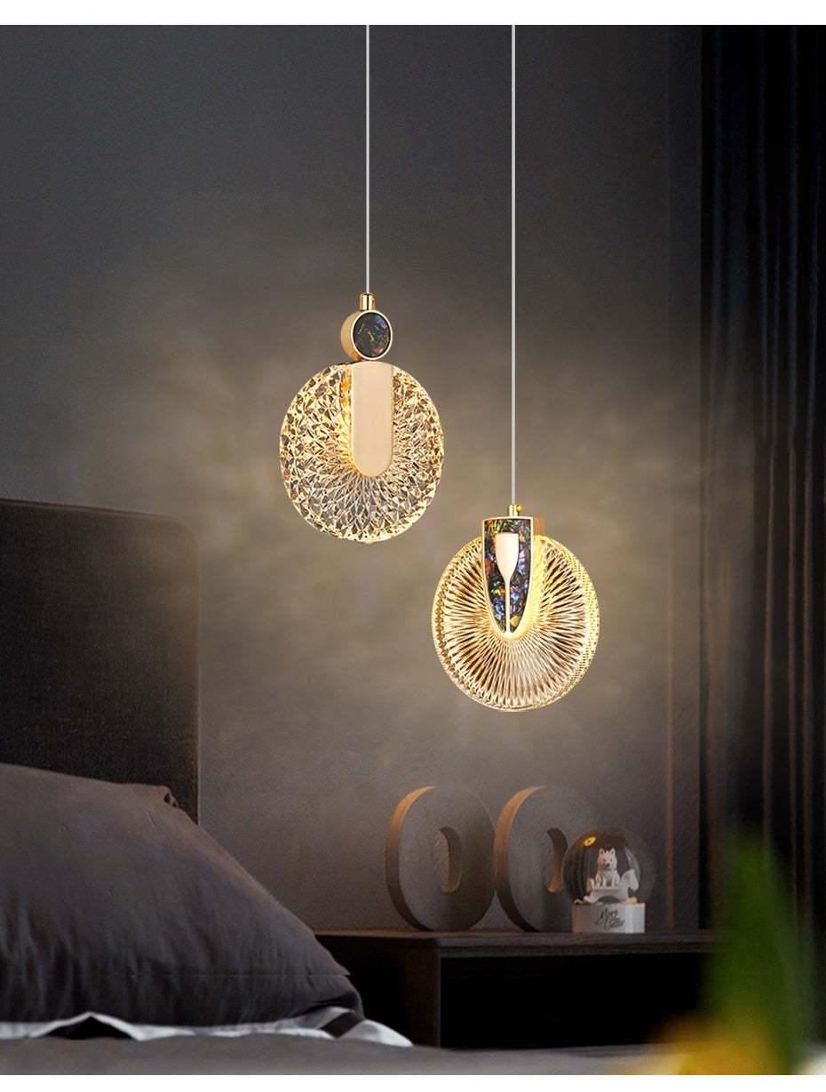 DUN Luxury Gold Led Pendant Light Round Crystal Hanging Lamp