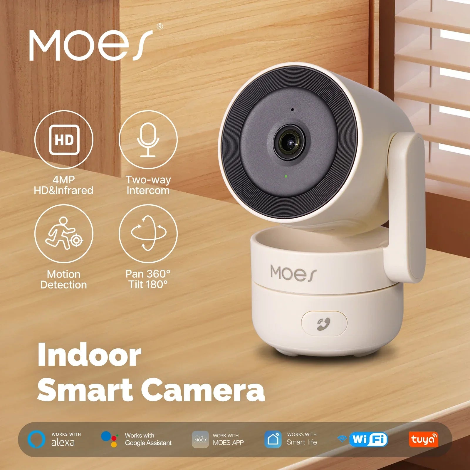 MOES Tuya WiFi Telecamera di sicurezza intelligente pan/tilt per interni da 4 MP HD