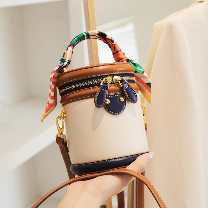 Elegante bolso tipo cubo cilíndrico para mujer: moderno estilo cruzado y de un solo hombro