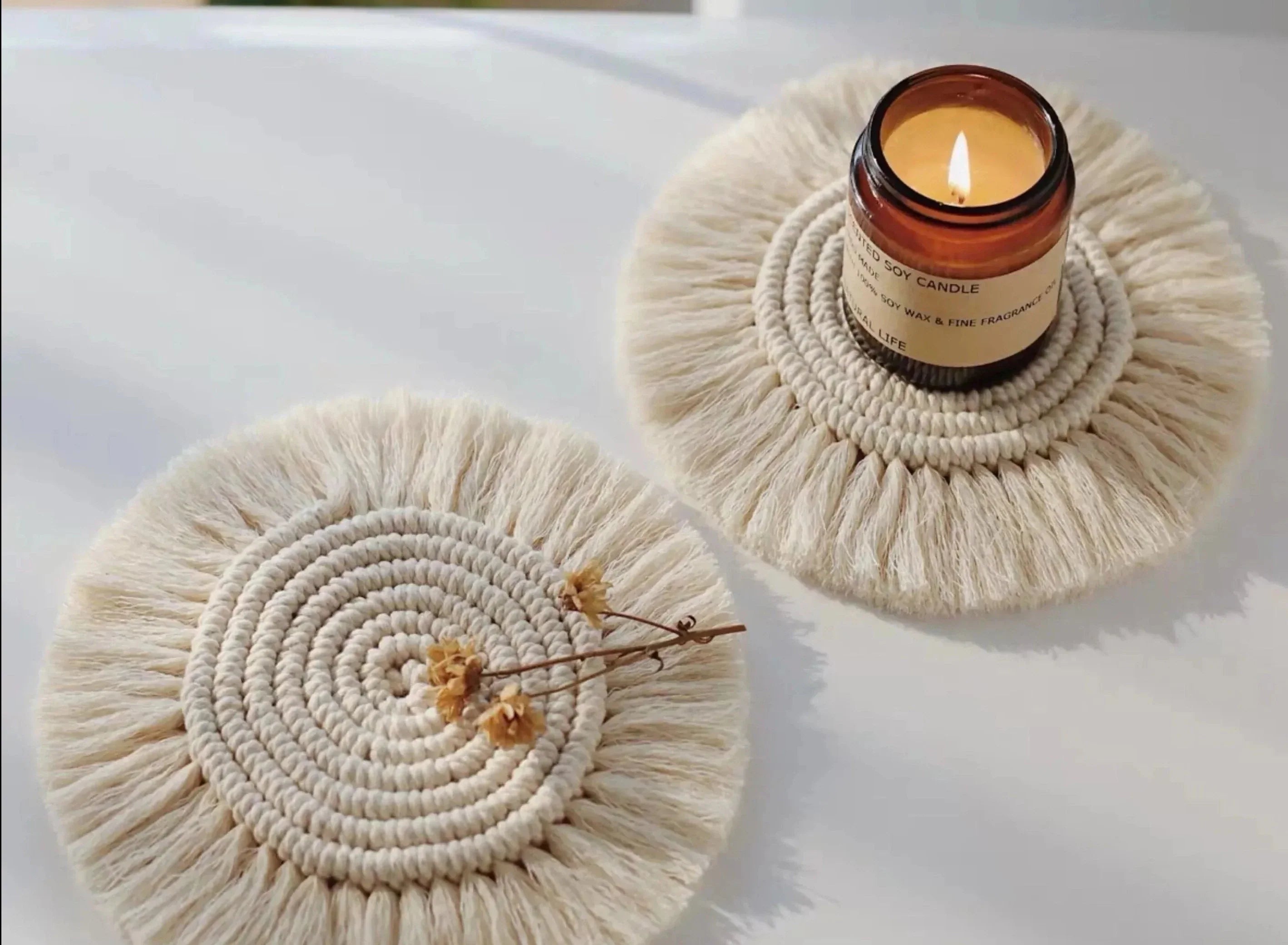 Non-Slip Round Cotton Coaster Set