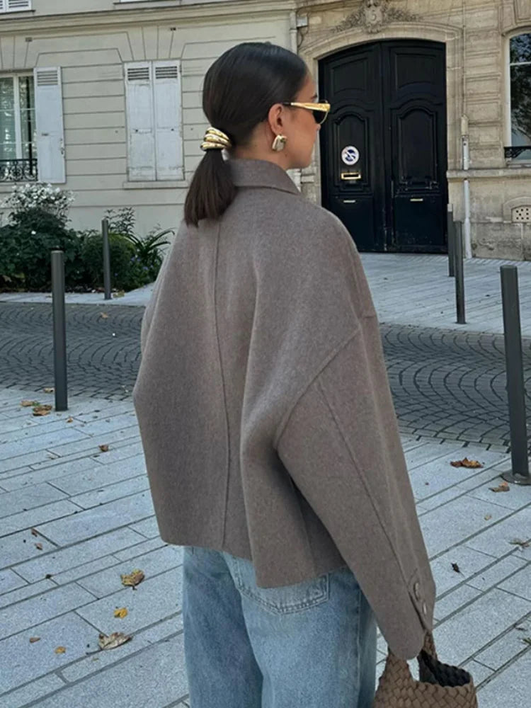 Elegante chaqueta de solapa acolchada para mujer - Abrigo de entretiempo de un solo pecho