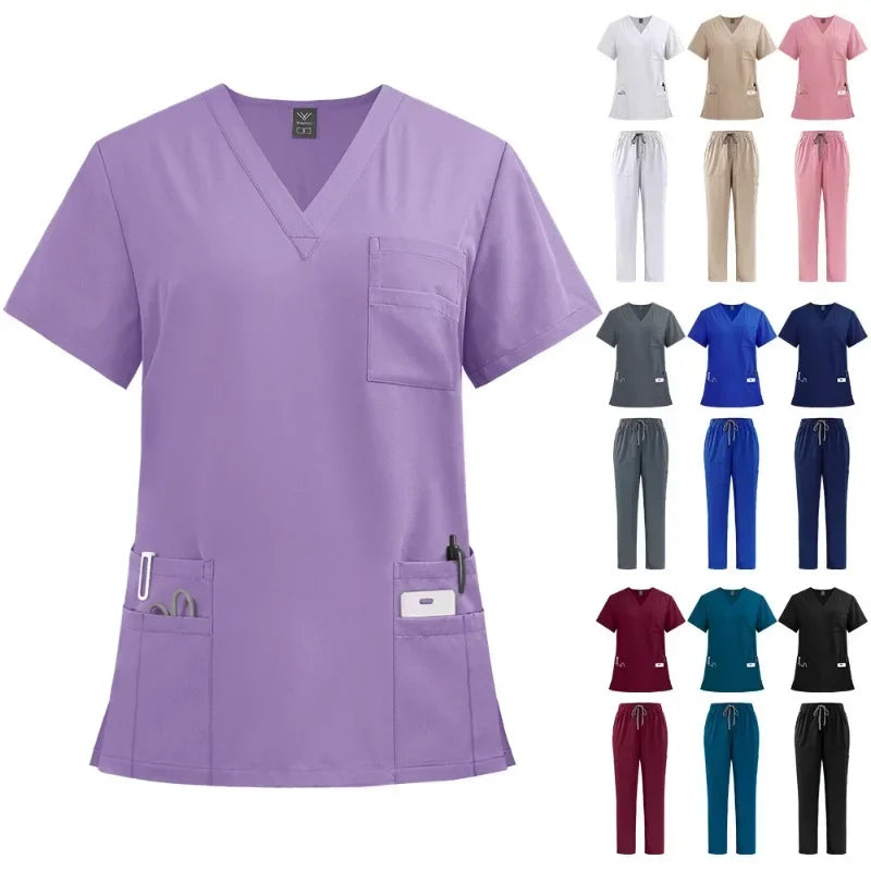 Classic Nurse Scrubs Set for Men & Women – Medical Uniform, Surgical, Dental, Clinical Workwear – Top & Pants Set